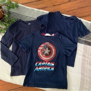 H&M Boys T Shirt Bundle, Plain Navy and Captain America